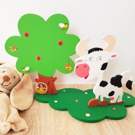 Déco 3D vache pommier en bois à décorer