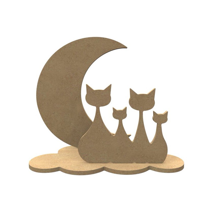 Déco 3D chat lune en bois à décorer Déco 3D chat lune en bois à décorer