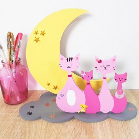 Déco 3D chat lune en bois à décorer