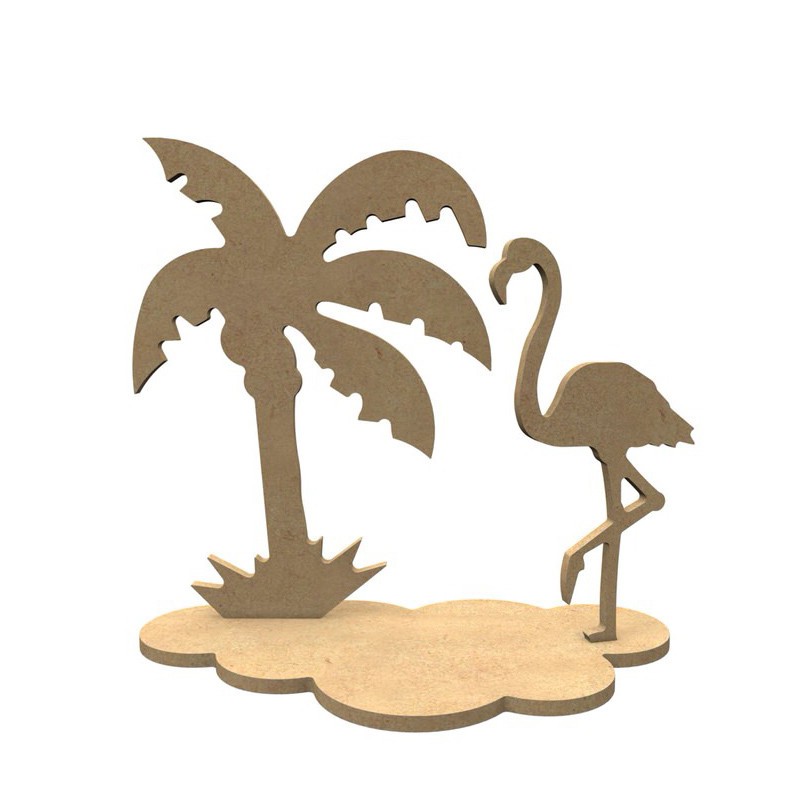 Déco 3D flamant rose palmier en bois à décorer Déco 3D flamant rose palmier en bois à décorer