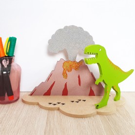 Déco 3D T-rex volcan en bois à décorer
