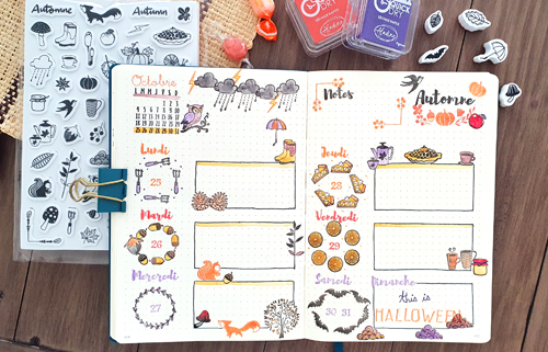 bujo automne a realiser avec des tampons aladine