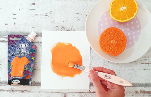 fruit printing orange sur un torchon diy facile enfant