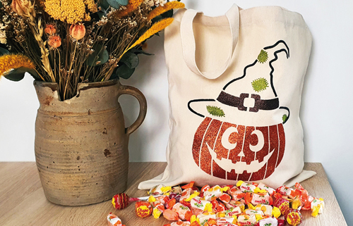 sac a bonbon halloween pochoir citrouille