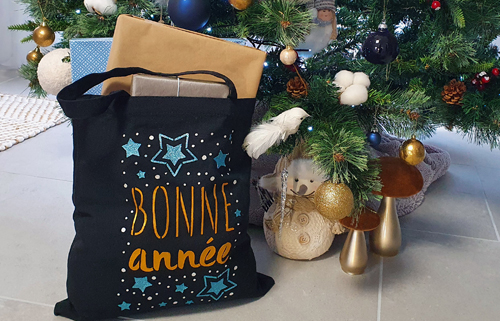 pochoir deco noel emballage cadeau sac tote bag noir