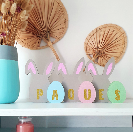 paques lapins et oeufs en bois a decorer